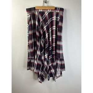 Torrid Plus Size 1x Plaid Flare Skirt Handkerchief Hem Red Blue Elastic Waist